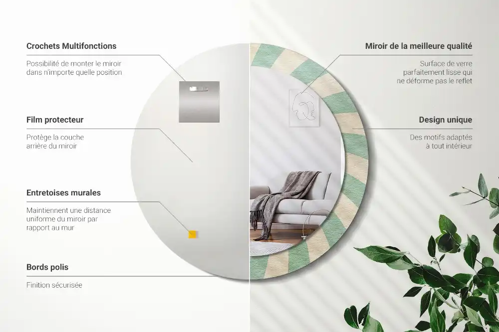 Round mirror frame with print Retro pastel pattern