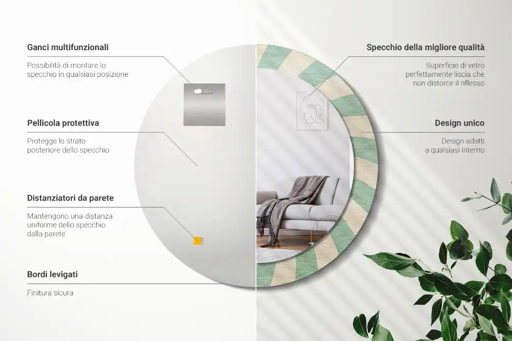 Round mirror frame with print Retro pastel pattern