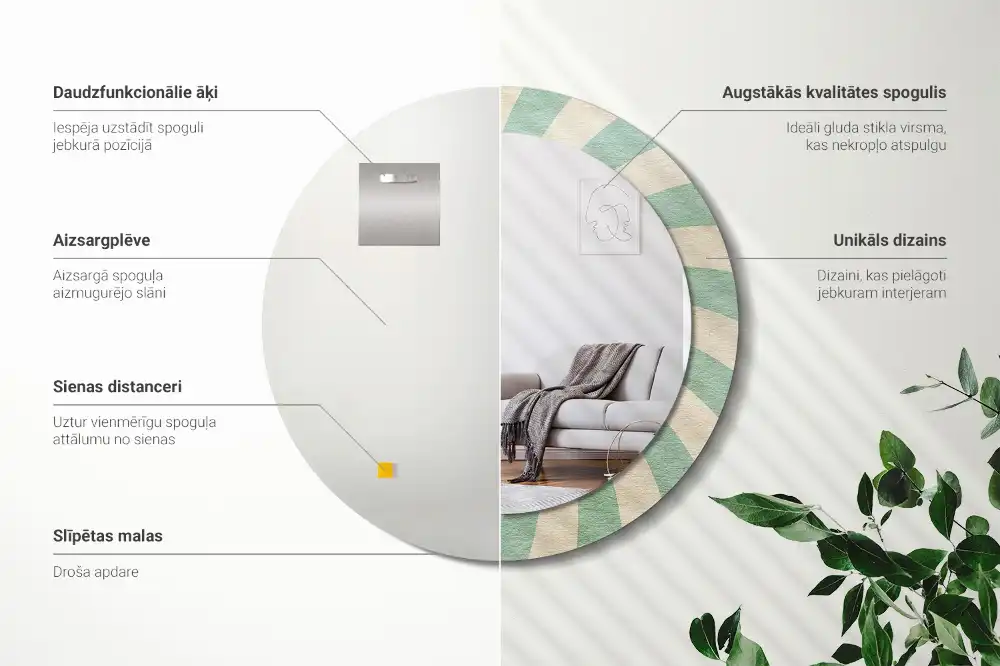 Round mirror frame with print Retro pastel pattern