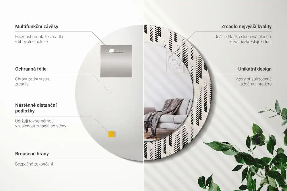 Round printed mirror Striped pattern