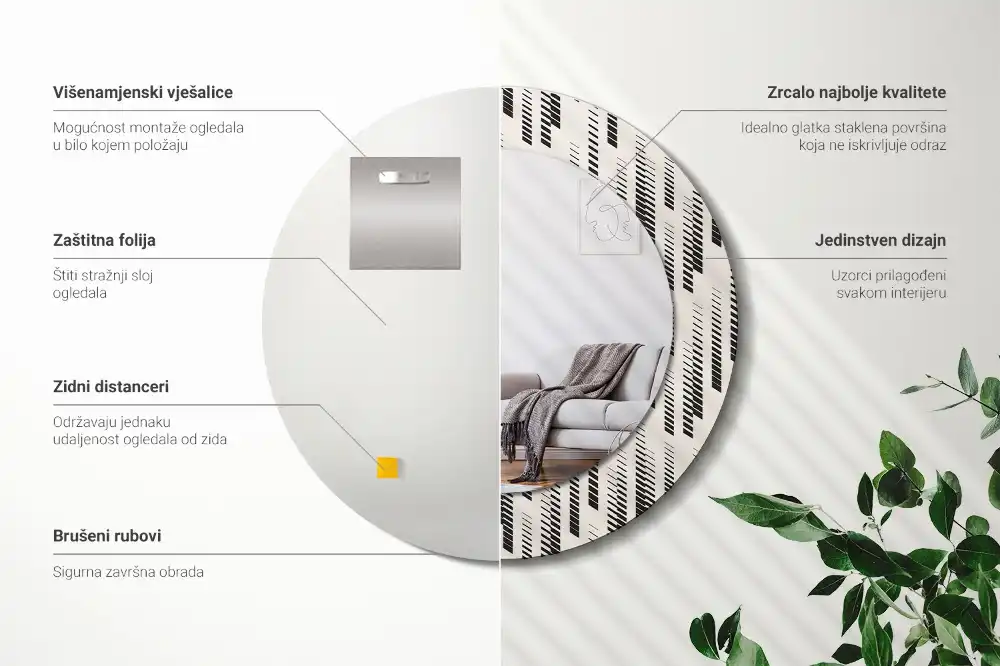 Round printed mirror Striped pattern
