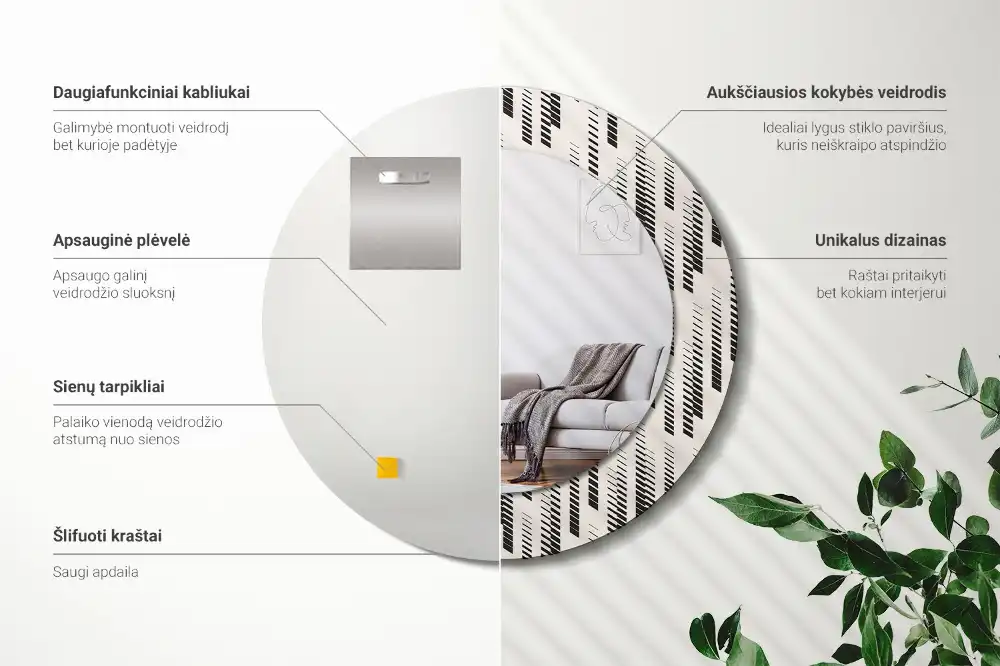 Round printed mirror Striped pattern