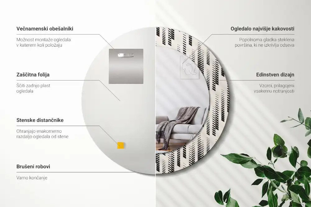 Round printed mirror Striped pattern
