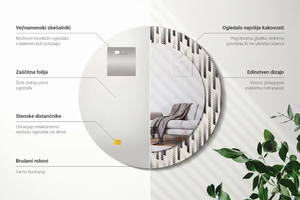 Round printed mirror Striped pattern