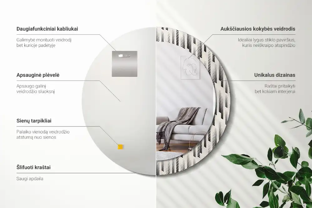 Round printed mirror Striped pattern