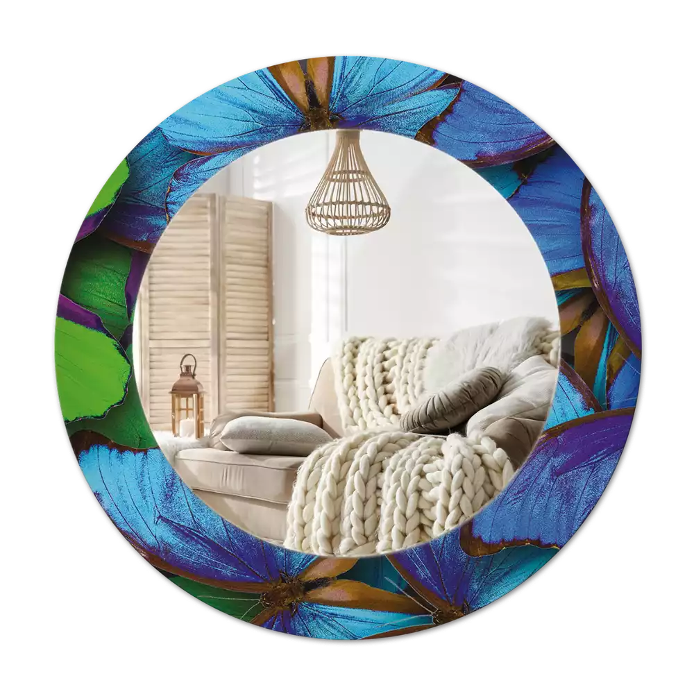 Round decorative mirror Blue and green butterfly