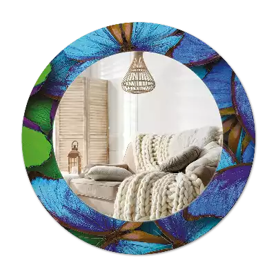 Round decorative mirror Blue and green butterfly
