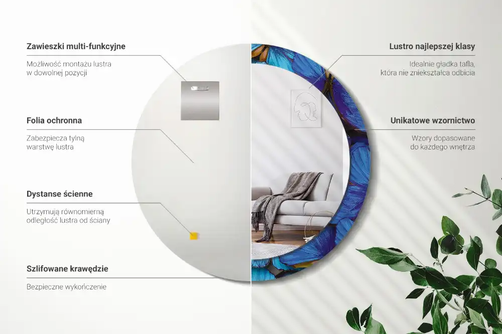 Round decorative mirror Blue and green butterfly