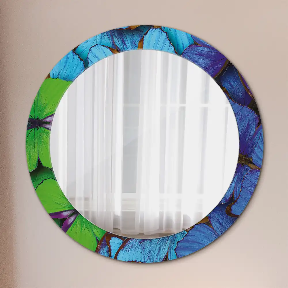 Round decorative mirror Blue and green butterfly