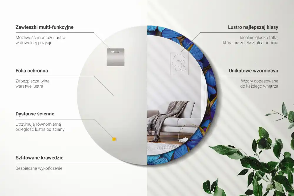 Round decorative mirror Blue and green butterfly