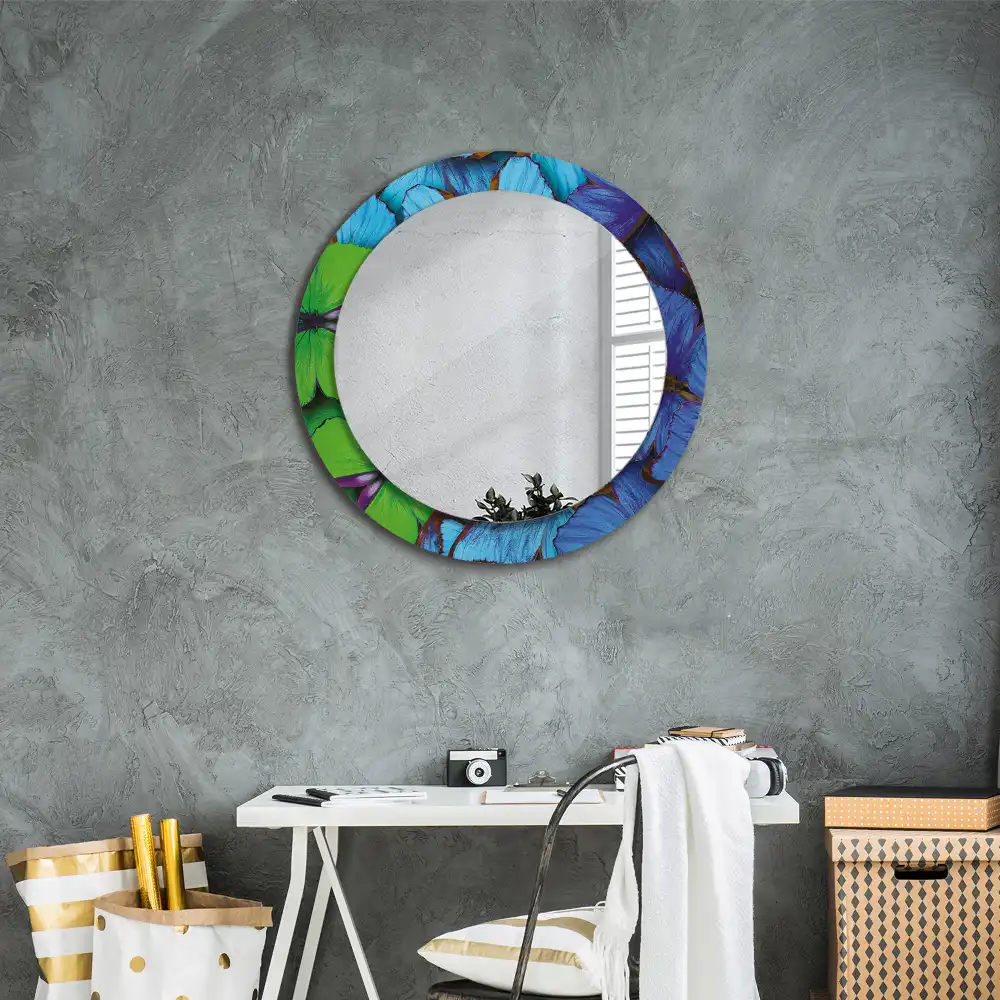 Round decorative mirror Blue and green butterfly
