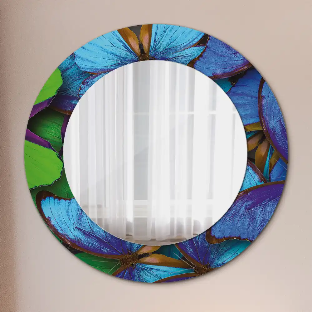 Round decorative mirror Blue and green butterfly