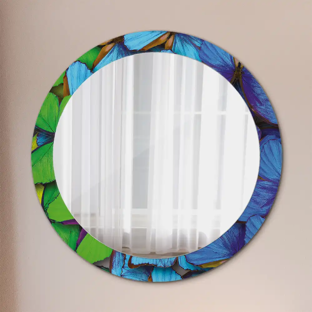 Round decorative mirror Blue and green butterfly