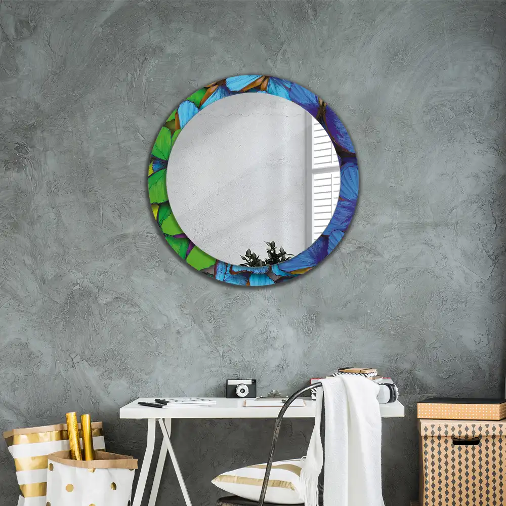 Round decorative mirror Blue and green butterfly