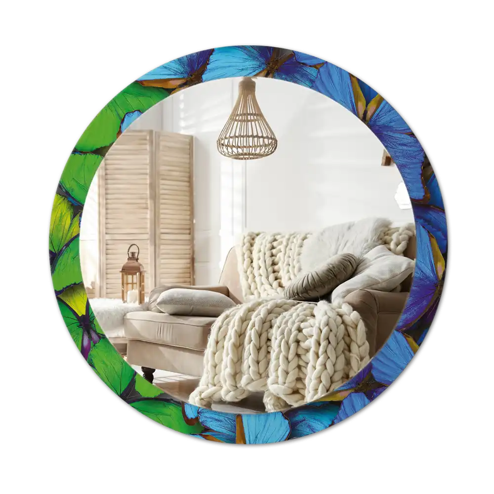 Round decorative mirror Blue and green butterfly