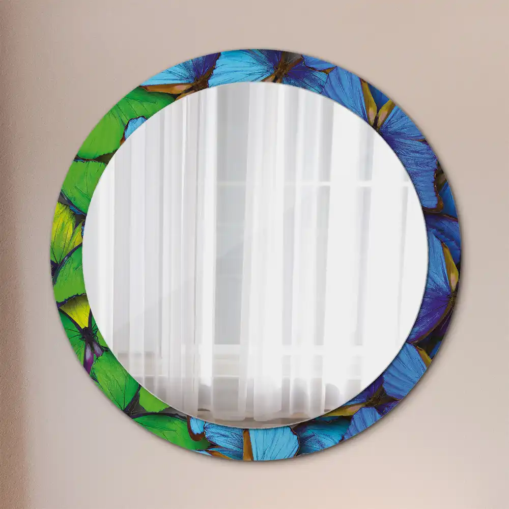 Round decorative mirror Blue and green butterfly