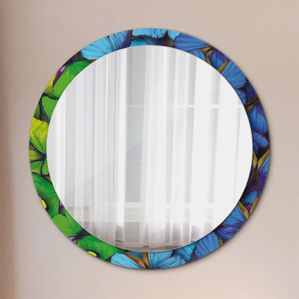 Round decorative mirror Blue and green butterfly