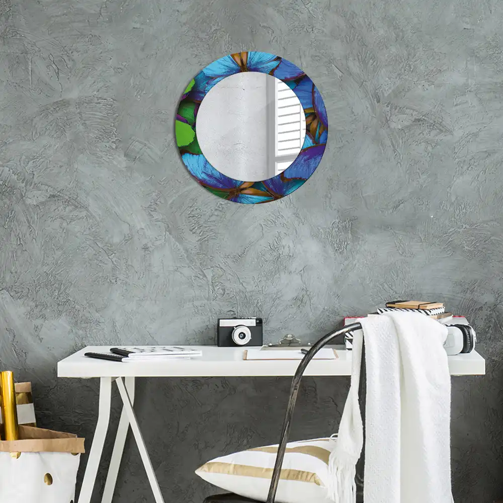 Round decorative mirror Blue and green butterfly