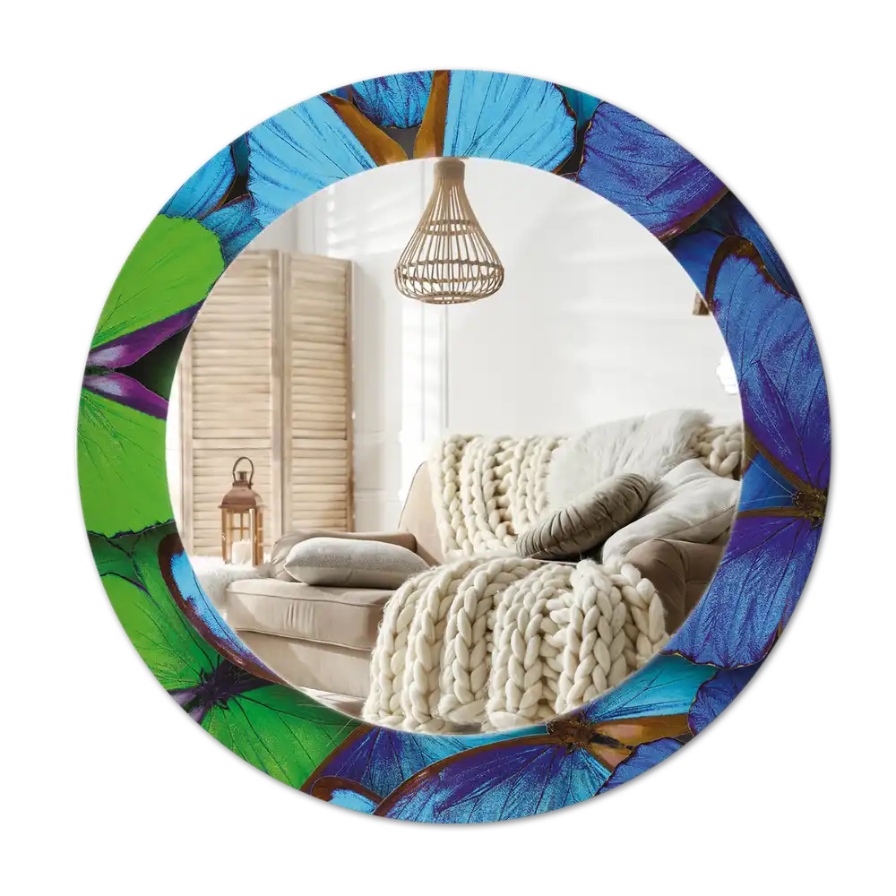 Round decorative mirror Blue and green butterfly