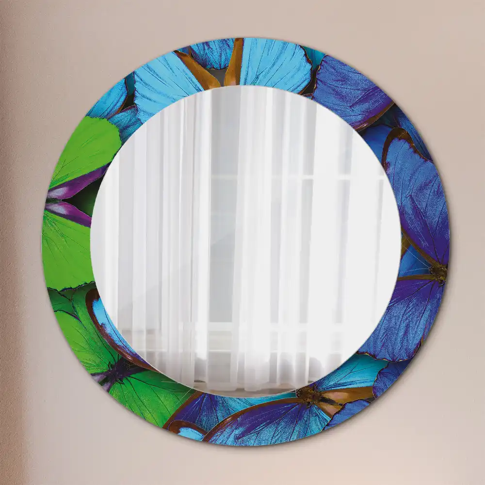 Round decorative mirror Blue and green butterfly