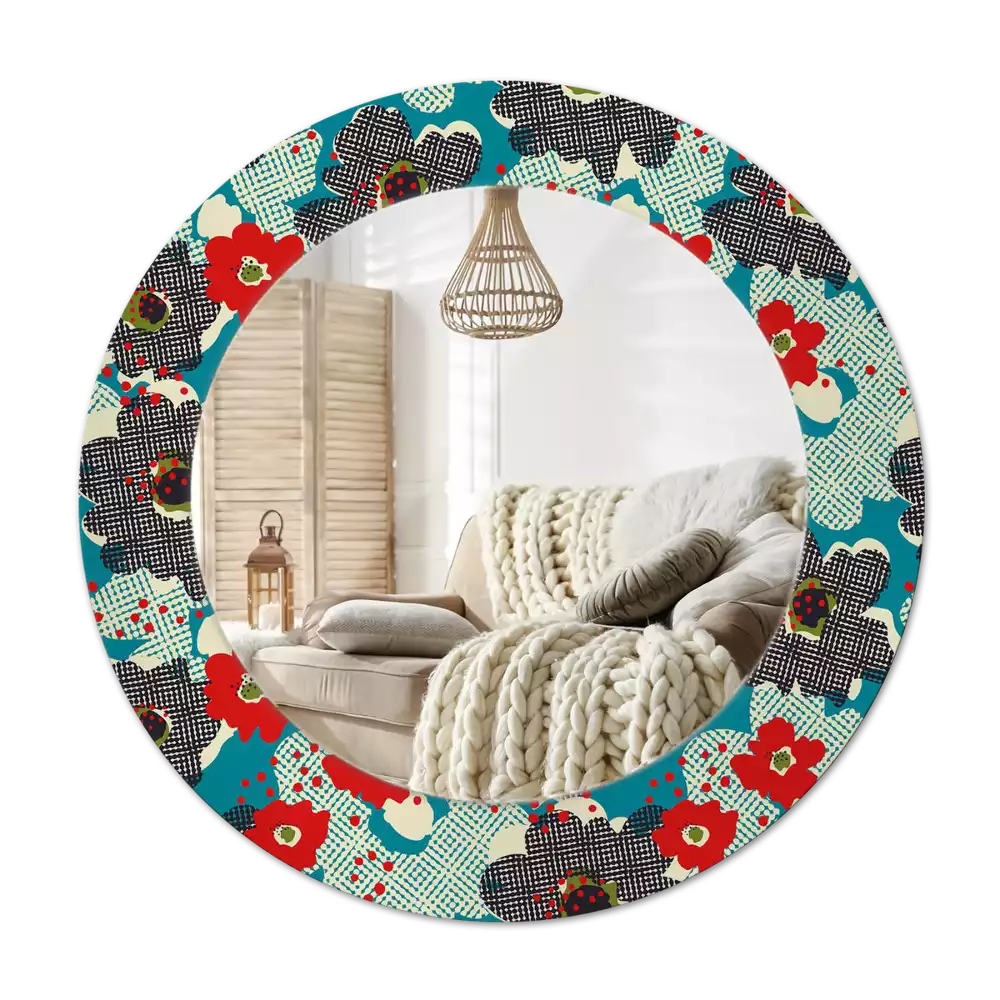 Round mirror frame with print Retro flowers pattern