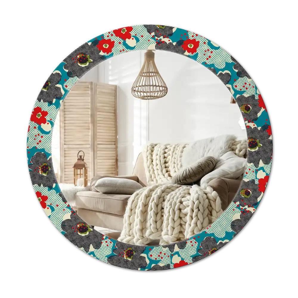 Round mirror frame with print Retro flowers pattern