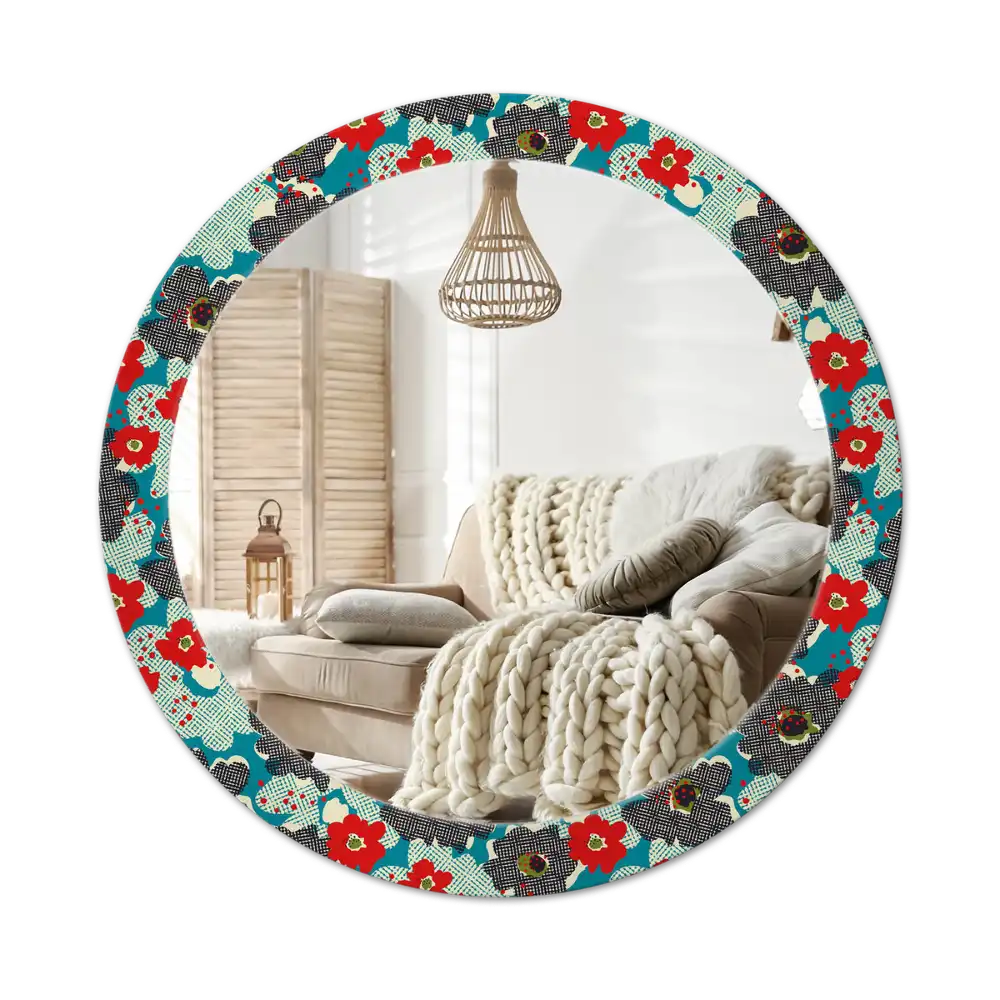 Round mirror frame with print Retro flowers pattern