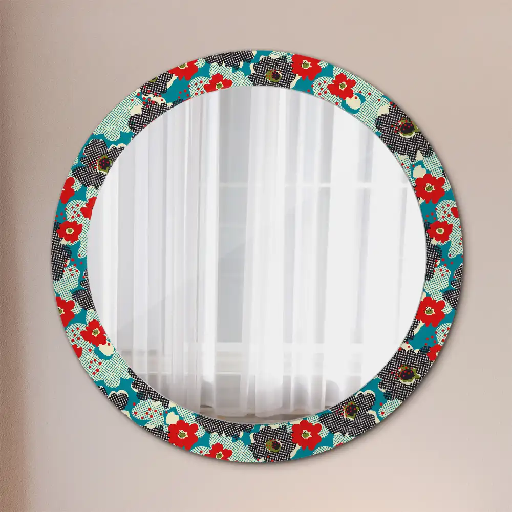 Round mirror frame with print Retro flowers pattern