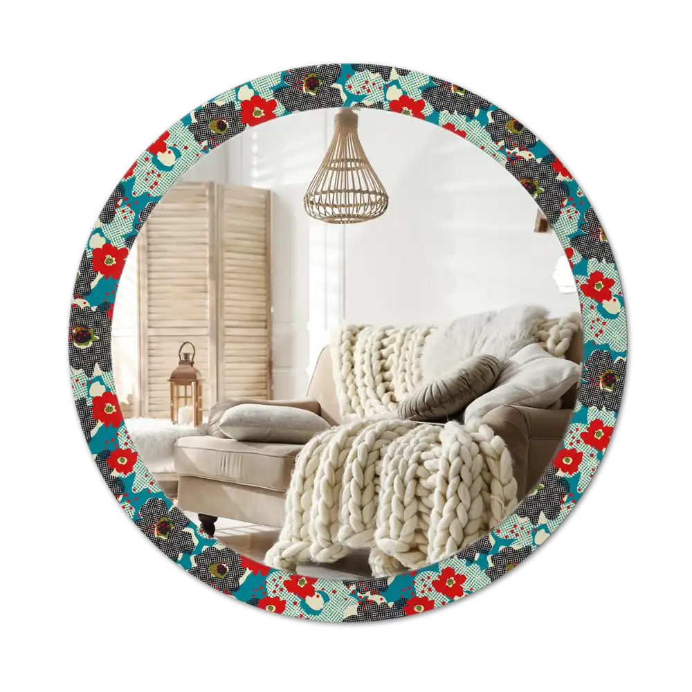 Round mirror frame with print Retro flowers pattern