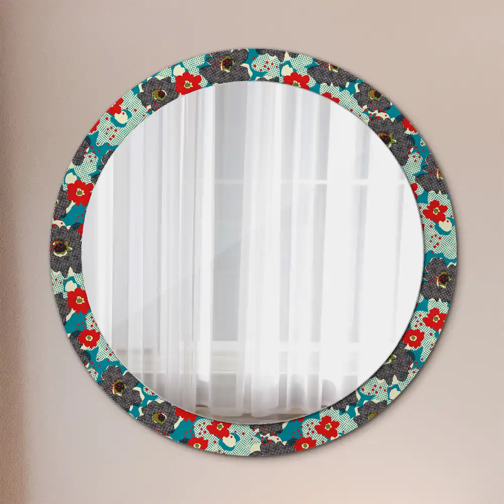 Round mirror frame with print Retro flowers pattern