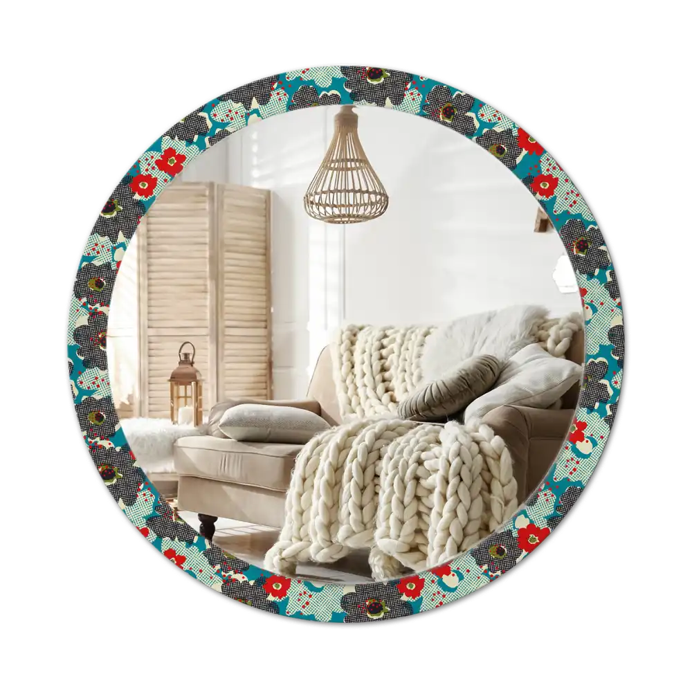 Round mirror frame with print Retro flowers pattern