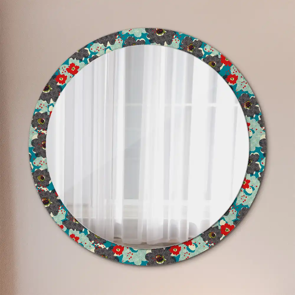 Round mirror frame with print Retro flowers pattern