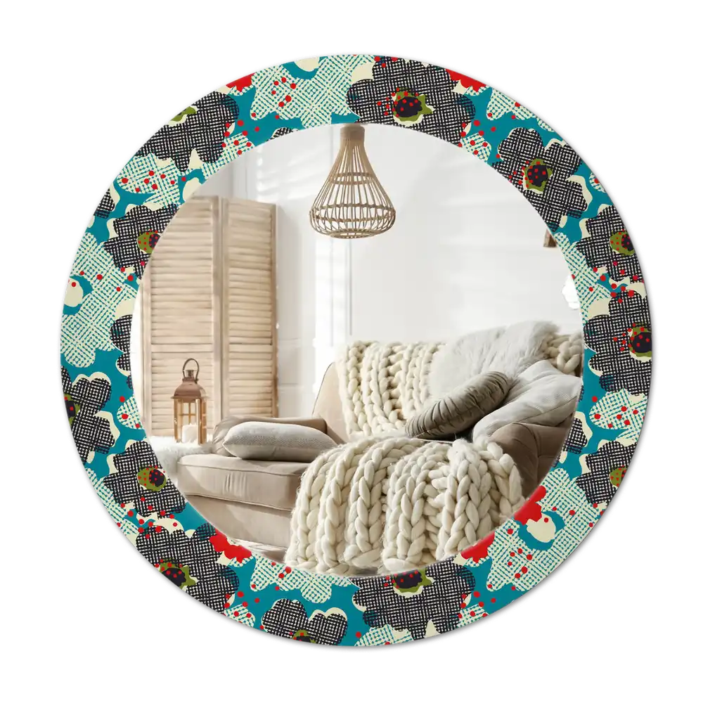 Round mirror frame with print Retro flowers pattern