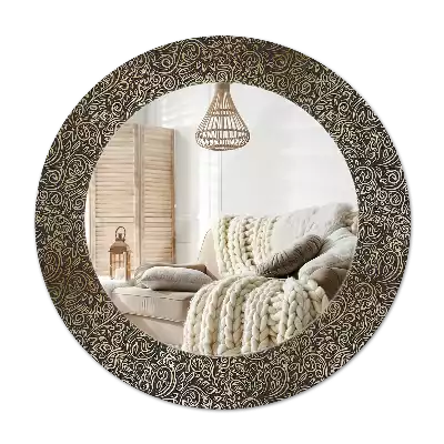 Round mirror frame with print Floral ornament