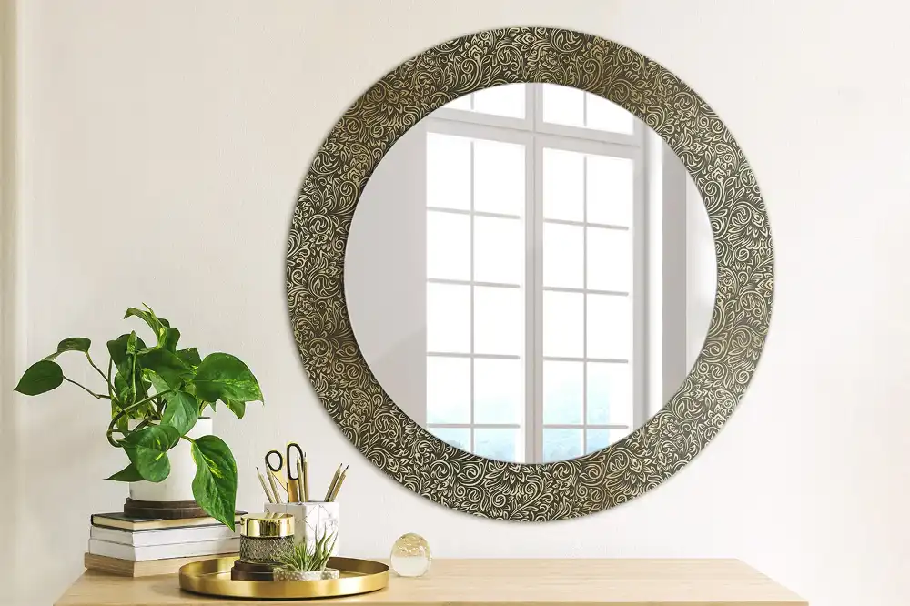 Round mirror frame with print Floral ornament