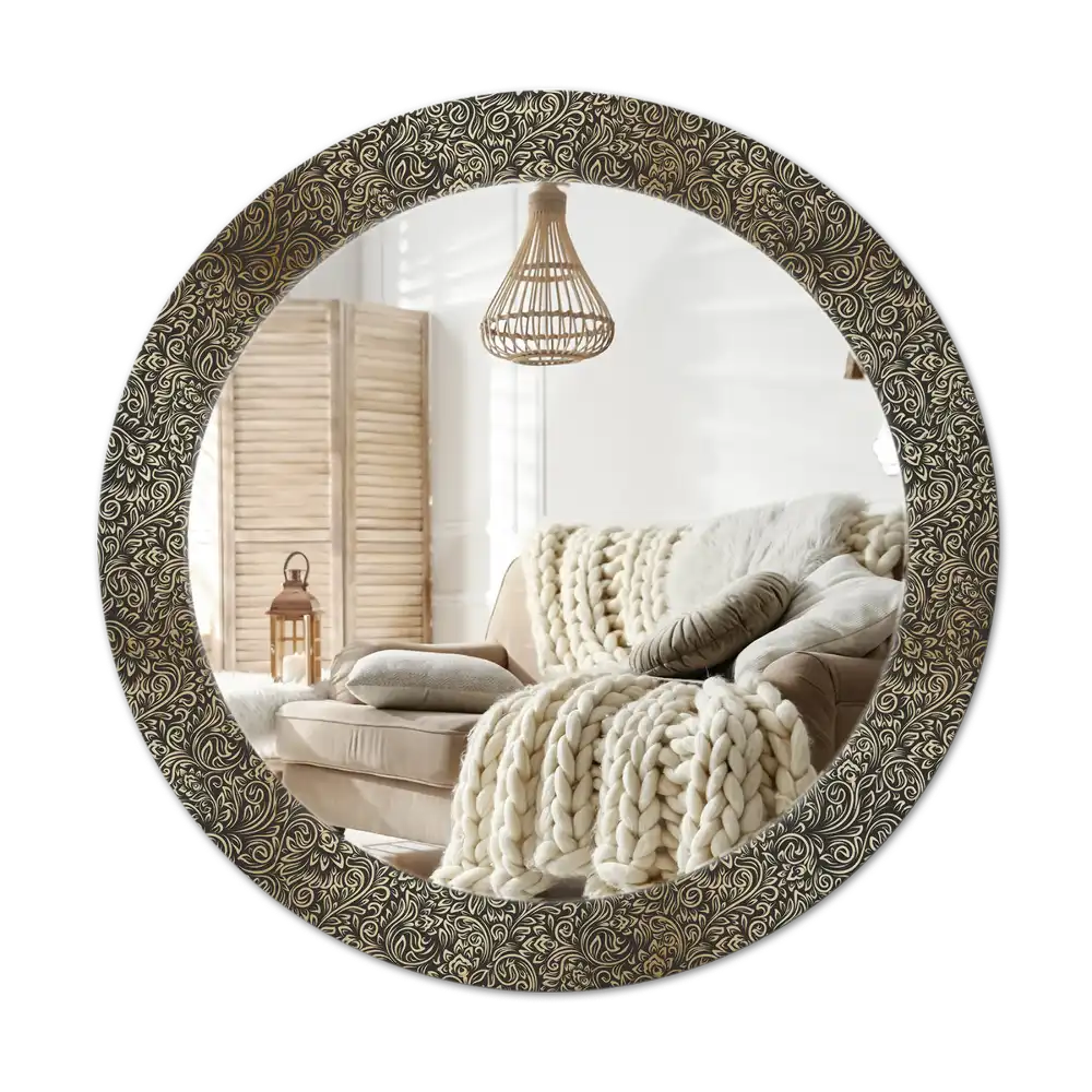Round mirror frame with print Floral ornament