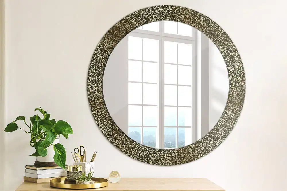 Round mirror frame with print Floral ornament