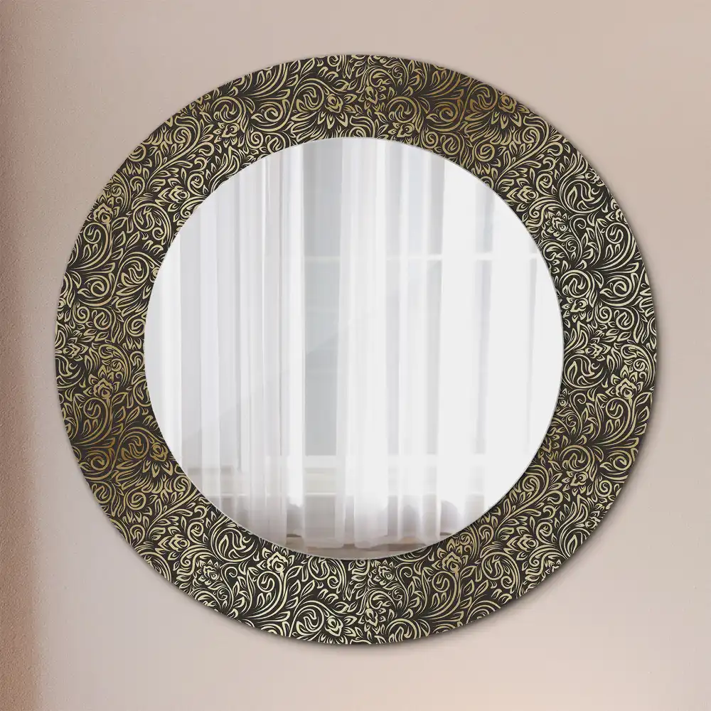 Round mirror frame with print Floral ornament