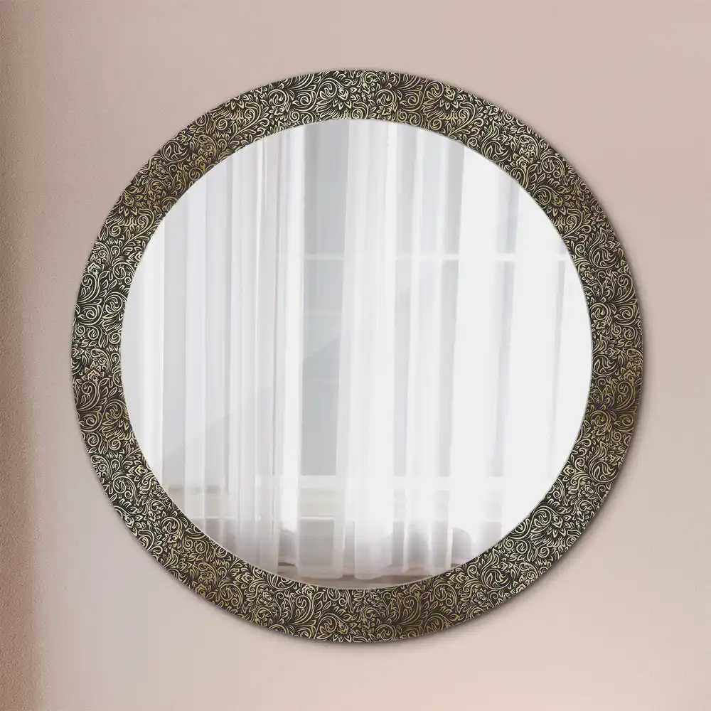 Round mirror frame with print Floral ornament
