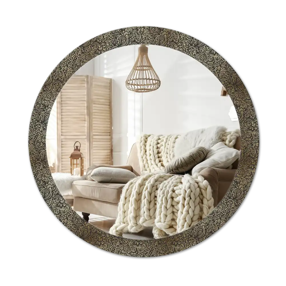 Round mirror frame with print Floral ornament