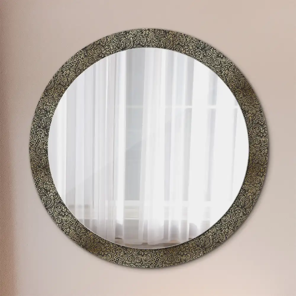 Round mirror frame with print Floral ornament