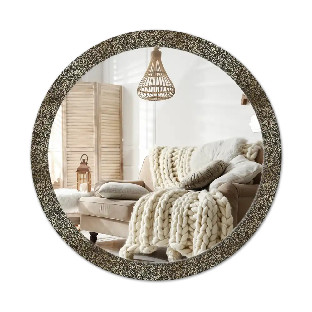 Round mirror frame with print Floral ornament