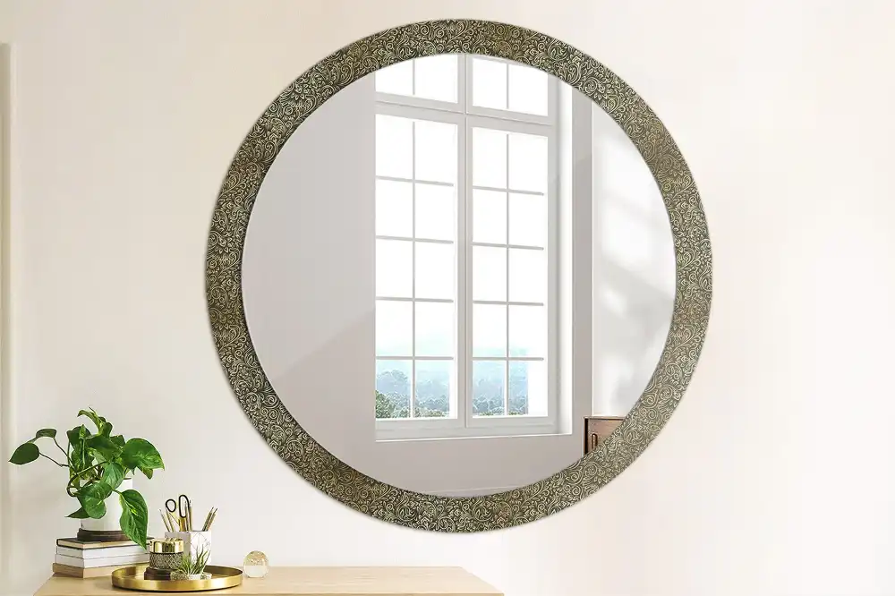 Round mirror frame with print Floral ornament