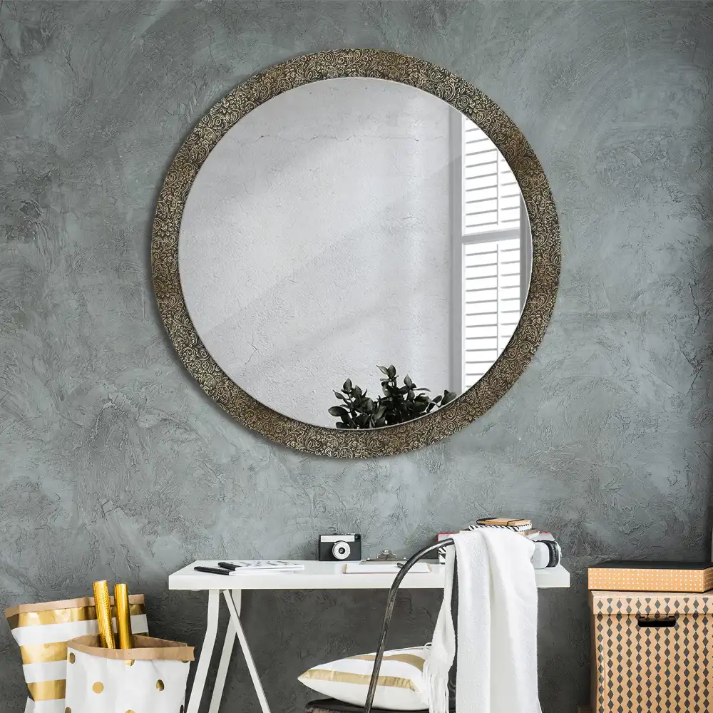 Round mirror frame with print Floral ornament