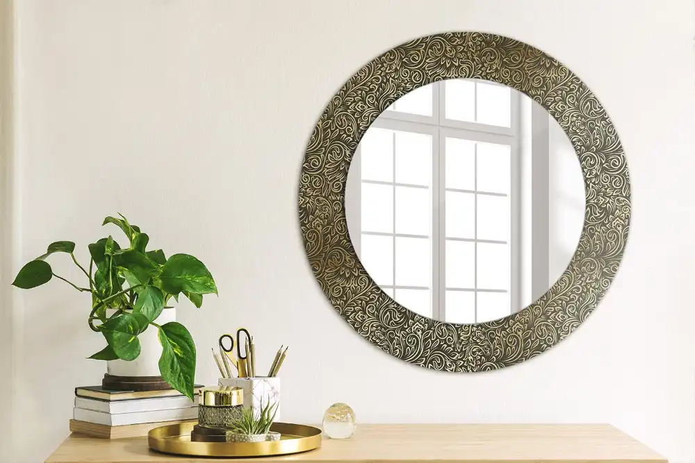 Round mirror frame with print Floral ornament