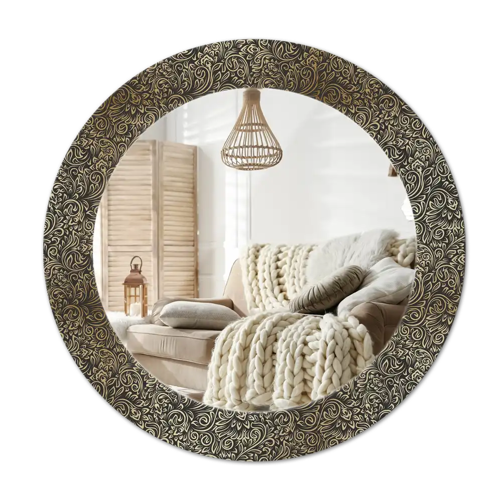 Round mirror frame with print Floral ornament