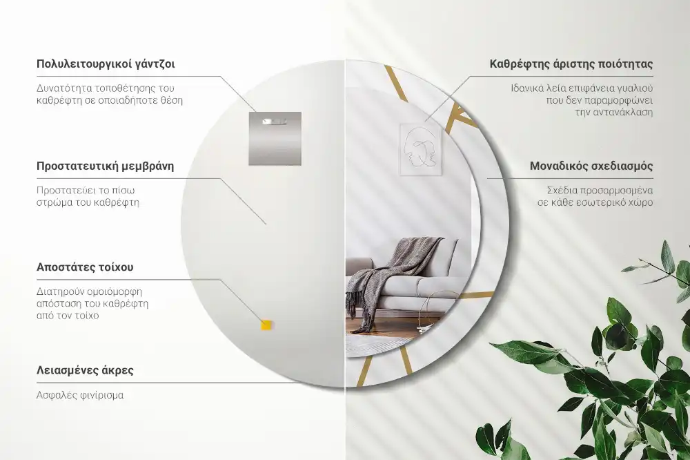 Round printed mirror Linear composition