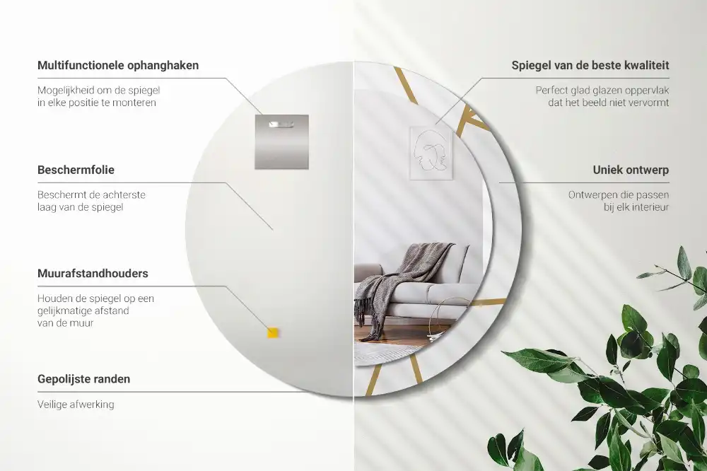 Round printed mirror Linear composition