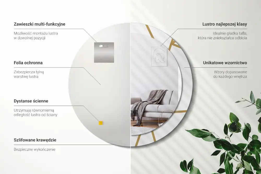 Round printed mirror Linear composition