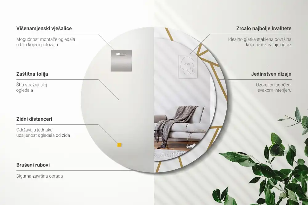 Round printed mirror Linear composition